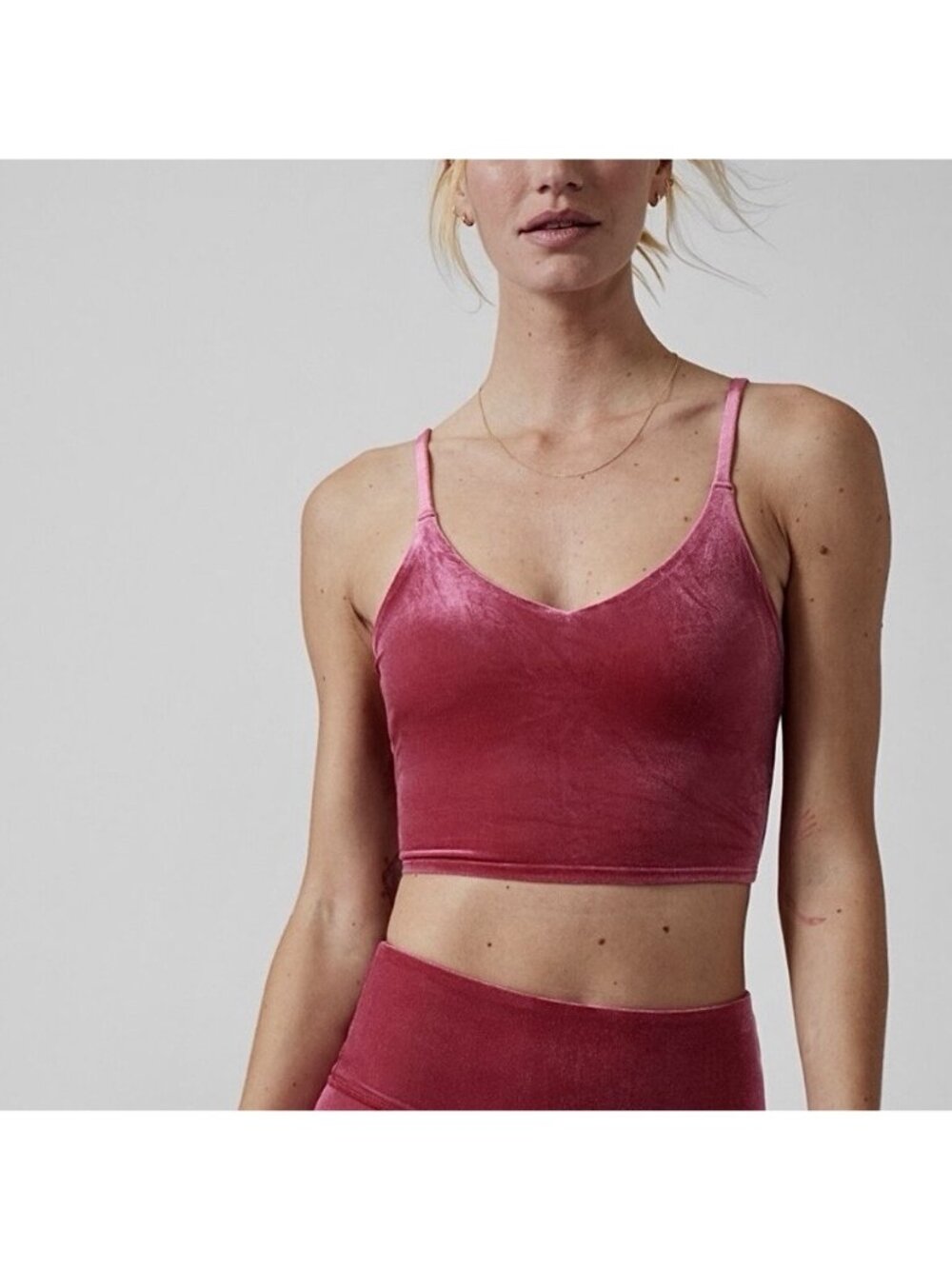Athleta Pink Velvet Elation V-Neck Crop Tank Top Built-In Bra Women’s Sz Medium